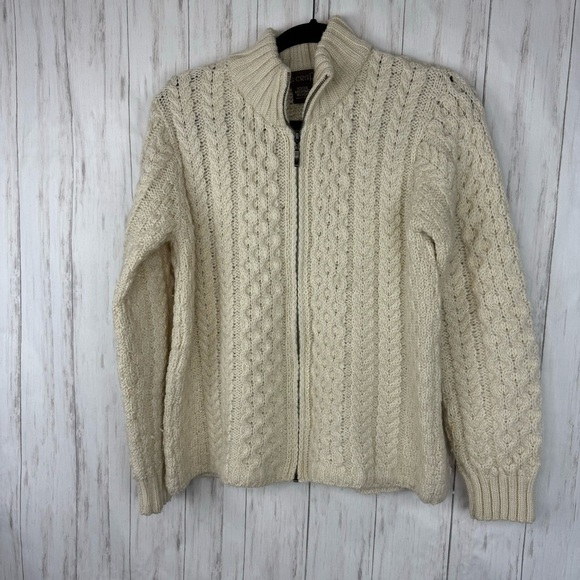 Inis Craft 100% merino wool cream full zip sweater Medium - Picture 2 of 5